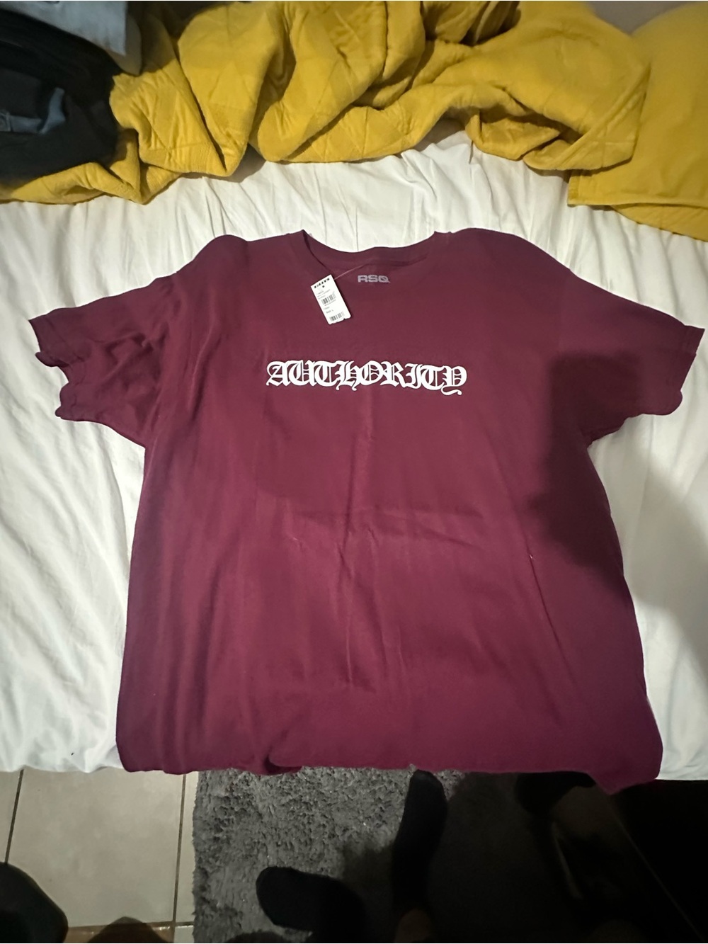 Tilly's Burgundy Graphic Tee with White 'AUTHORITY' Script